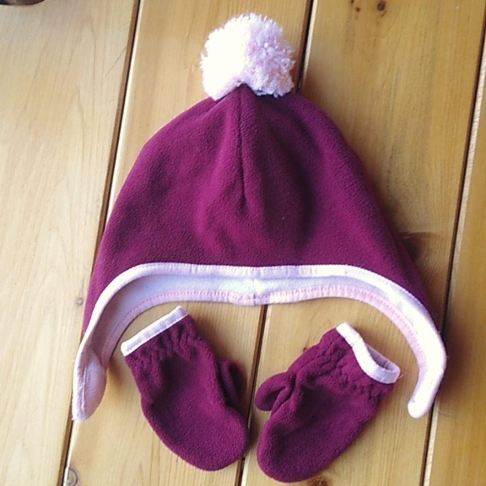 Old Navy Fleece Hat & Mitten Set Pink-Burgundy Toddler size M